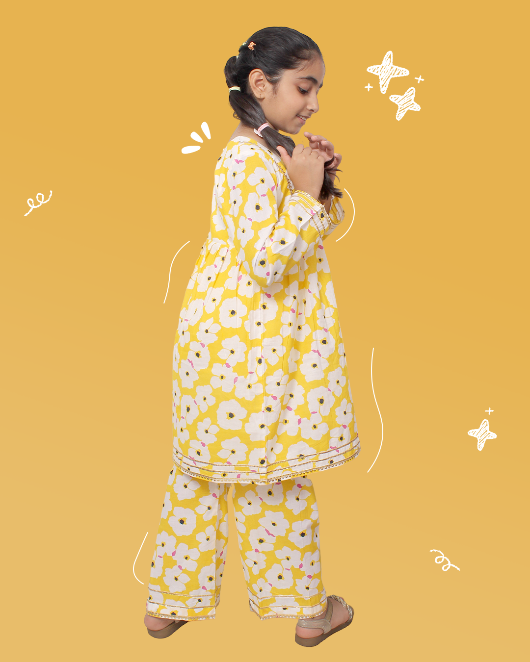 Girls Yellow Floral Kurta Set