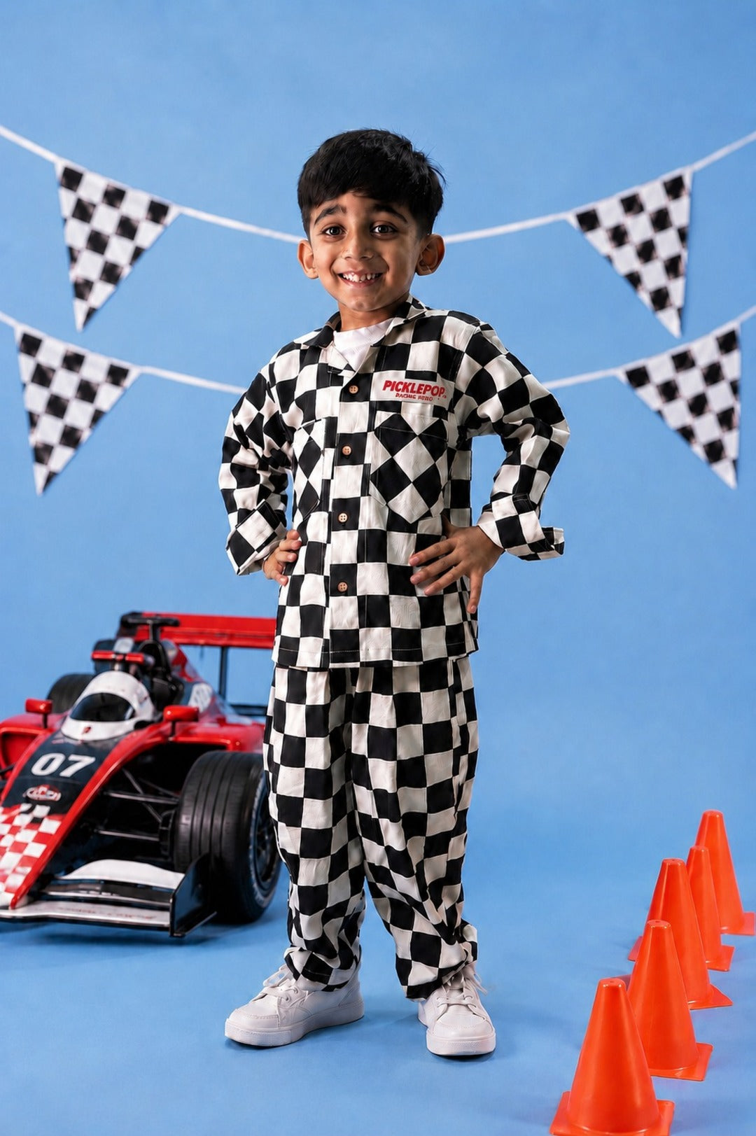 Kids Black & White Checkerboard Cotton Pants